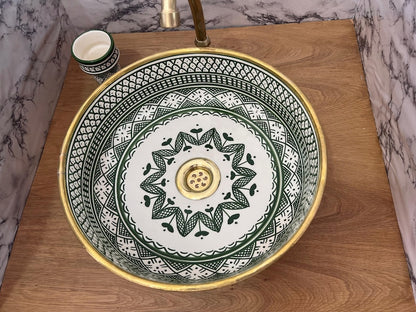 Serene Verde Custom Made Green Ceramic Sink with Brass Rim - Bathroom Vanity Centerpiece for Eco-Friendly Decor - Bathroom Statement Piece