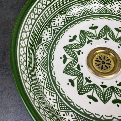 Custom Hand Painted Green Ceramic Moroccan Sink - CHABKA Intricate Design for Bathroom Sink
