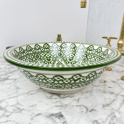 Green Ceramic Sink with Brass Rim - Bathroom Vanity Centerpiece for Eco-Friendly Decor - Bathroom Statement Piece
