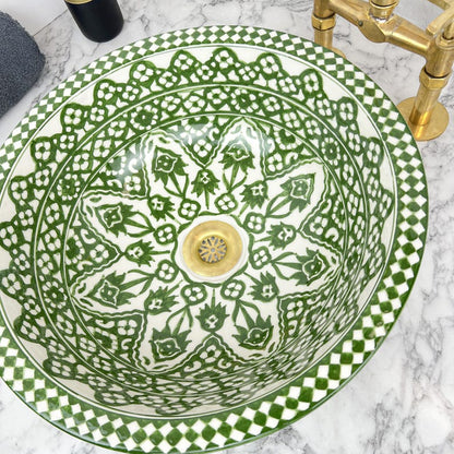 Green Ceramic Sink with Brass Rim - Bathroom Vanity Centerpiece for Eco-Friendly Decor - Bathroom Statement Piece