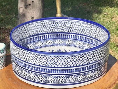 Custom Hand Painted Green Ceramic Moroccan Sink - CHABKA Intricate Design for Bathroom Sink