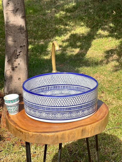 Custom Hand Painted Green Ceramic Moroccan Sink - CHABKA Intricate Design for Bathroom Sink