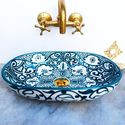 Oval Ceramic Wash Basin-Moroccan Bath Sink-Oval Pottery Basin-Vanity Sink-Hand Painted Basin-Oval Ceramic Tub-Clay Sinks-Bathroom Renovation
