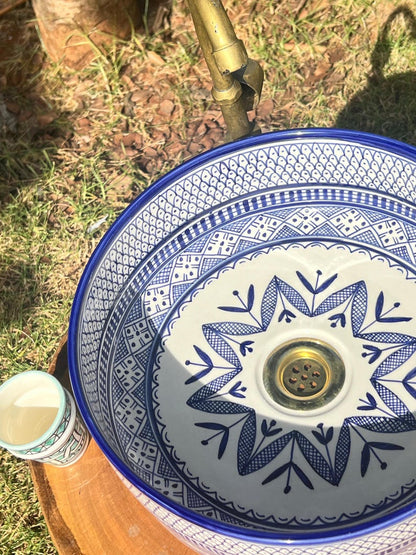 Custom Hand Painted Green Ceramic Moroccan Sink - CHABKA Intricate Design for Bathroom Sink