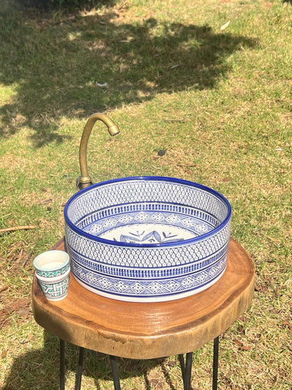 Custom Hand Painted Green Ceramic Moroccan Sink - CHABKA Intricate Design for Bathroom Sink