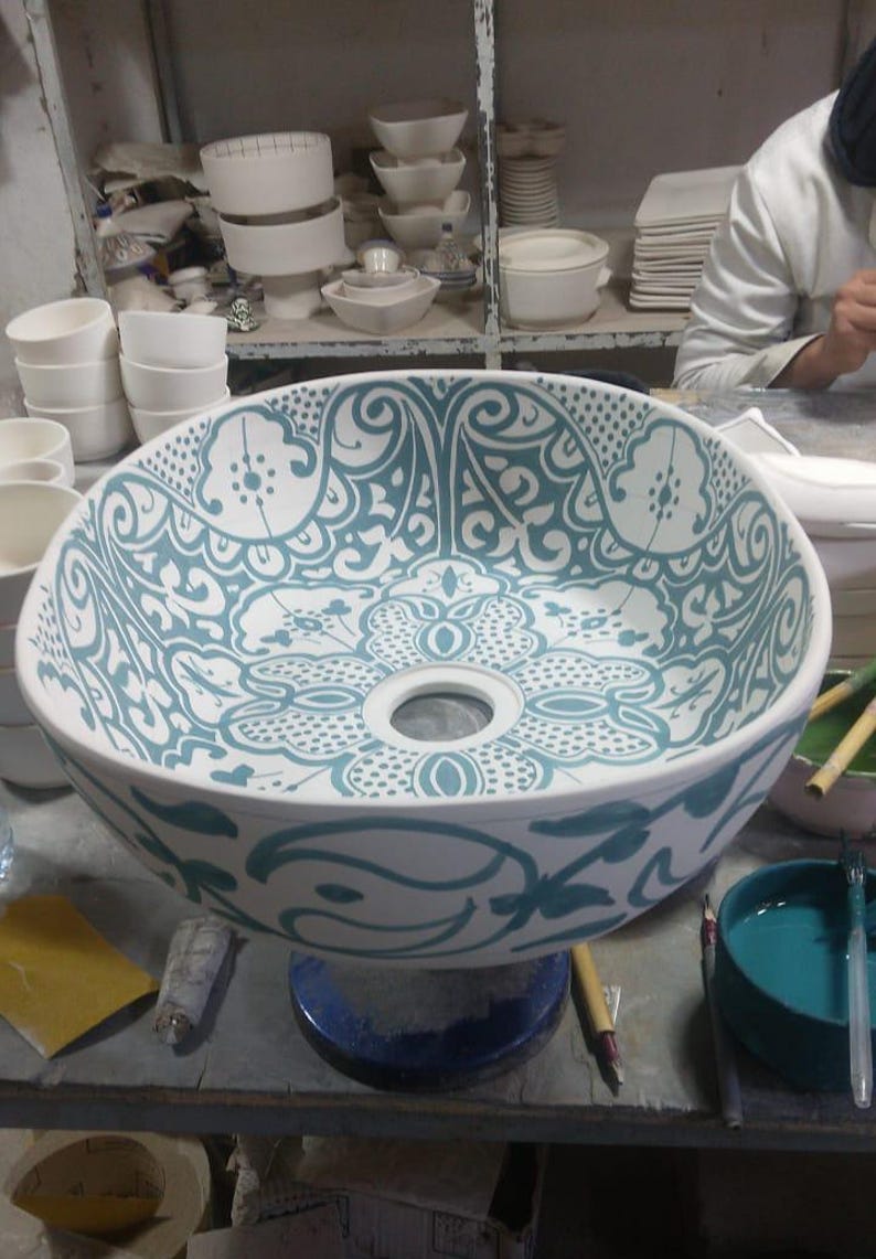 Oval Ceramic Wash Basin-Moroccan Bath Sink-Oval Pottery Basin-Vanity Sink-Hand Painted Basin-Oval Ceramic Tub-Clay Sinks-Bathroom Renovation