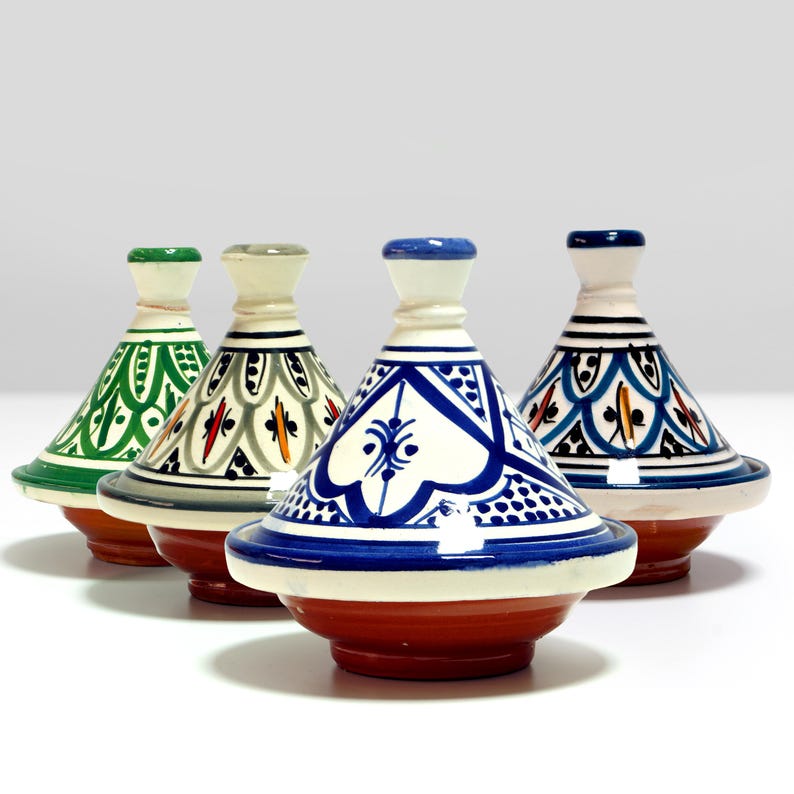 Mini Tajine Marocain Fait Main – Pot à Épices Céramique Décoratif | Poterie Traditionnelle de Fez (6 mini tajines)