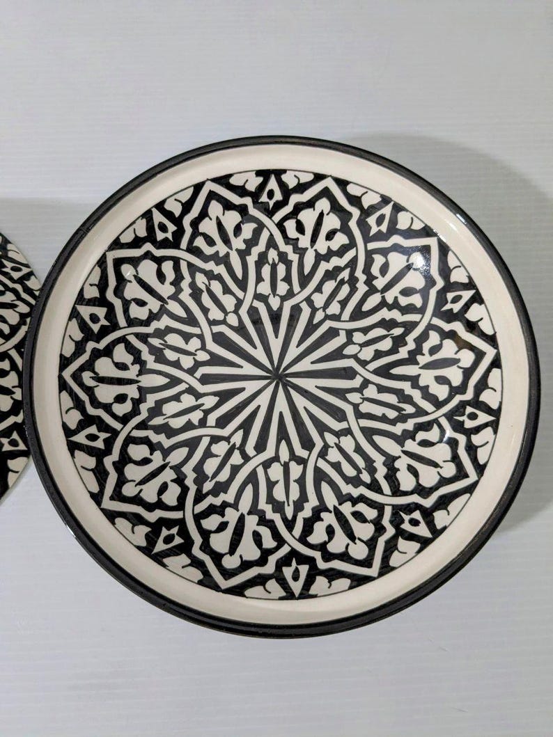 Handcrafted Moroccan Tagine – Black & White Geometric Design