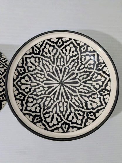 Handcrafted Moroccan Tagine – Black & White Geometric Design