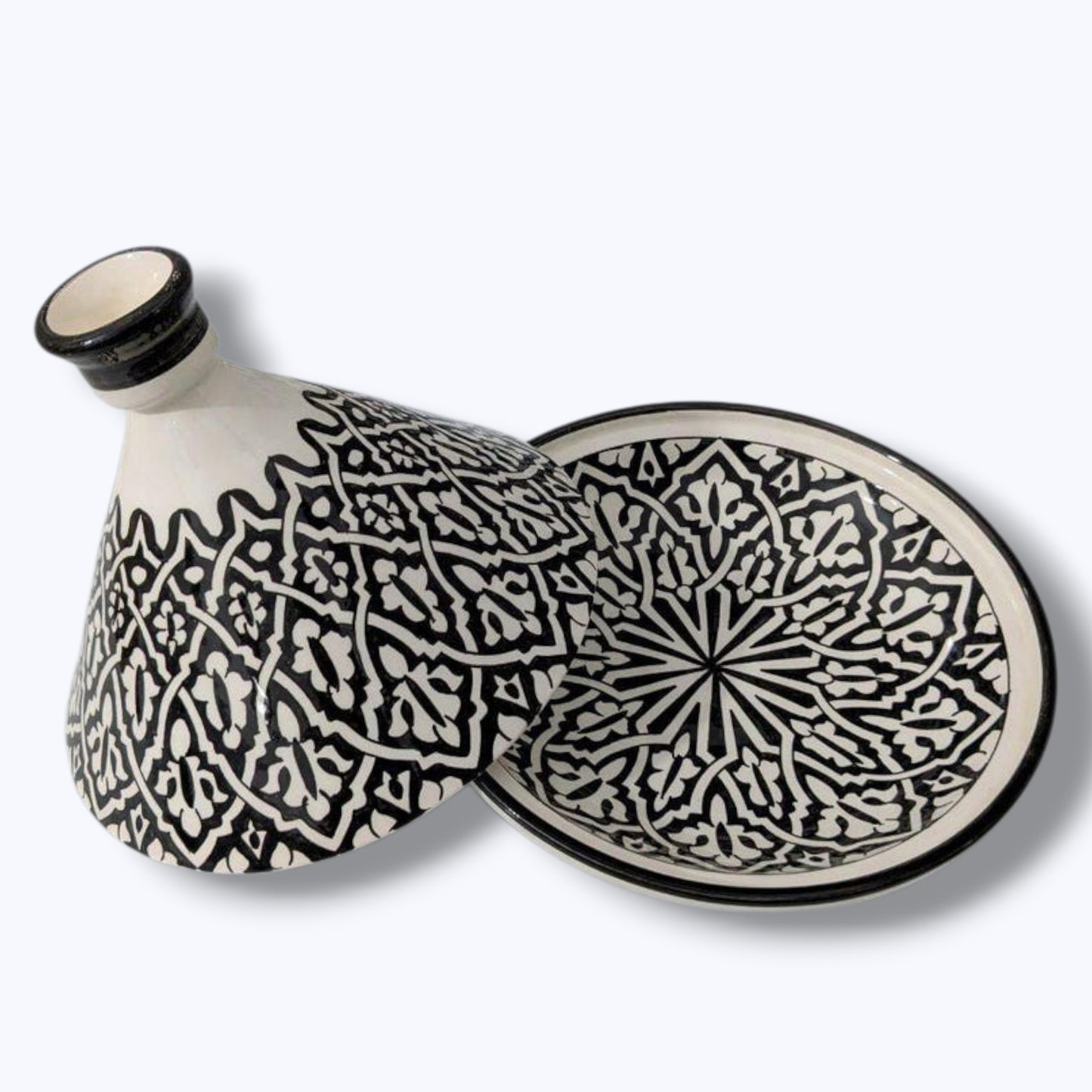 Handcrafted Moroccan Tagine – Black & White Geometric Design
