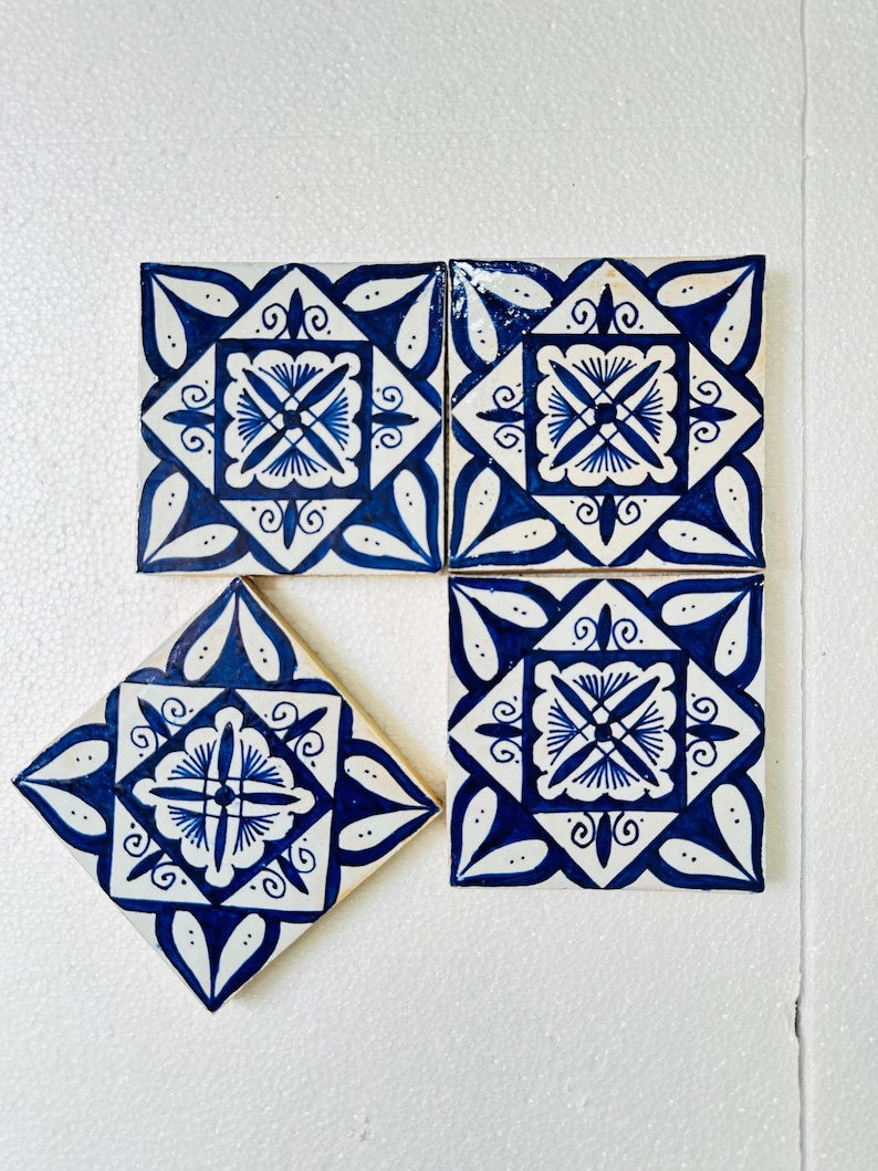 Handmade Moroccan Zellige Tiles Blue & White – Traditional Ceramic Wall Tiles