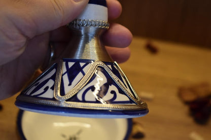 Handmade Moroccan Decorative Tajine – Traditional Ceramic Tajine with Silver Detail