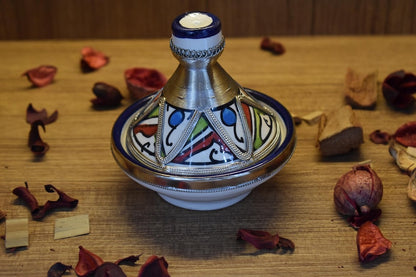 Handmade Moroccan Decorative Tajine – Traditional Ceramic Tajine with Silver Detail