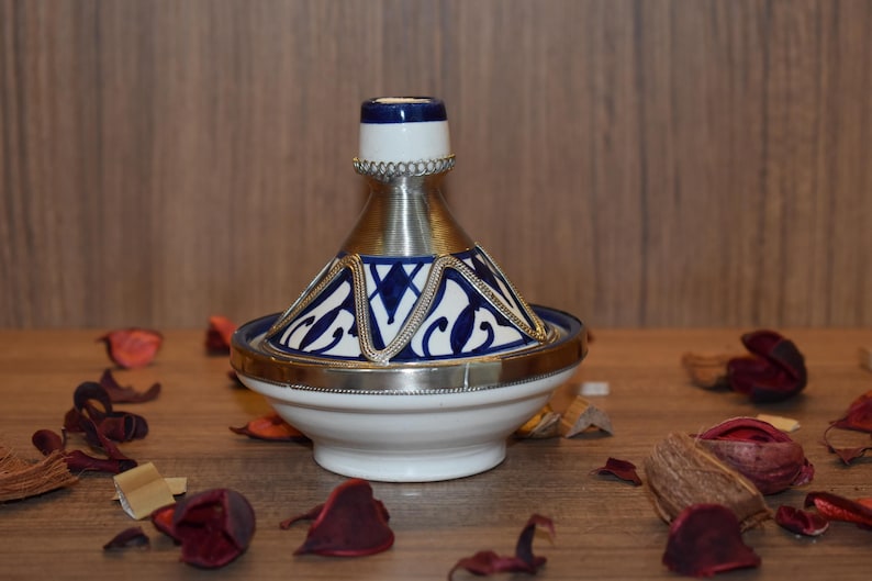 Handmade Moroccan Decorative Tajine – Traditional Ceramic Tajine with Silver Detail