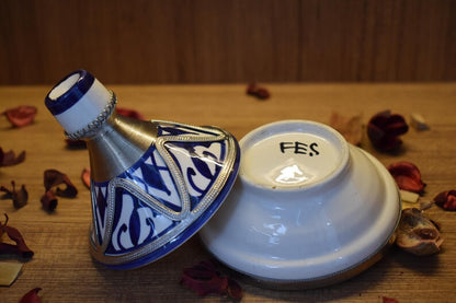 Handmade Moroccan Decorative Tajine – Traditional Ceramic Tajine with Silver Detail