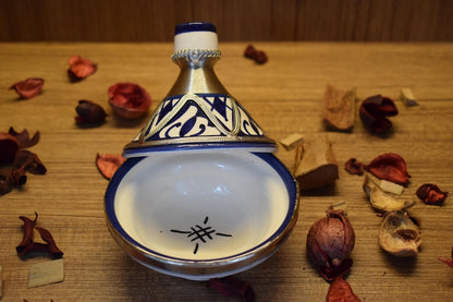 Handmade Moroccan Decorative Tajine – Traditional Ceramic Tajine with Silver Detail
