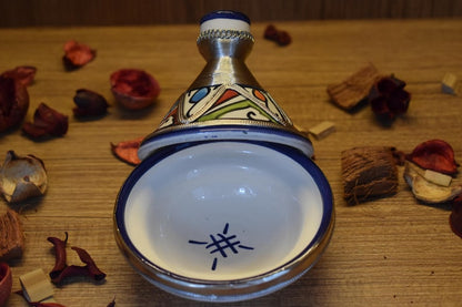 Handmade Moroccan Decorative Tajine – Traditional Ceramic Tajine with Silver Detail
