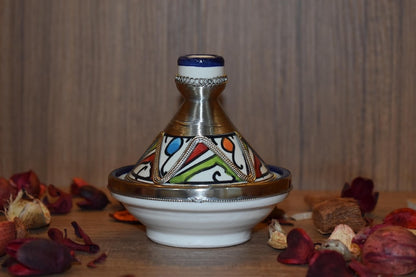 Handmade Moroccan Decorative Tajine – Traditional Ceramic Tajine with Silver Detail
