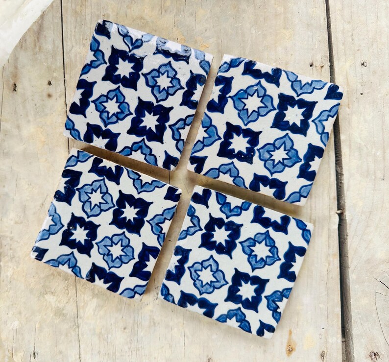 Handmade Moroccan Zellige Tiles Blue & White – Traditional Ceramic Wall Tiles 10 pieces