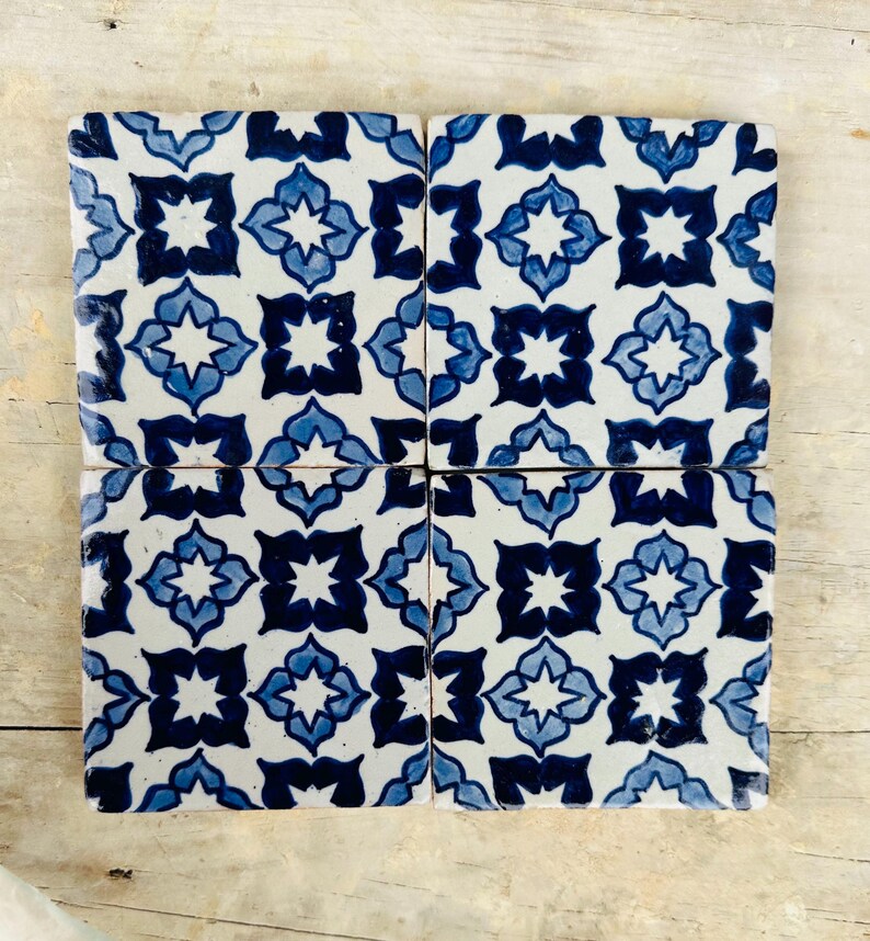 Handmade Moroccan Zellige Tiles Blue & White – Traditional Ceramic Wall Tiles 10 pieces