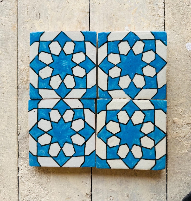 Handmade Moroccan Zellige Tiles Blue & White – Traditional Ceramic Wall Tiles