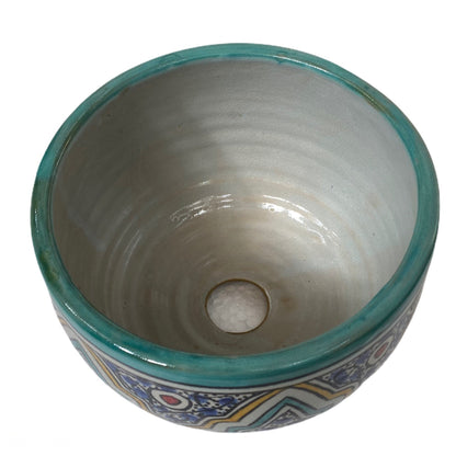 Handcrafted Moroccan Ceramic Planter – Decorative Fez Pottery Flower Pot with Geometric Design