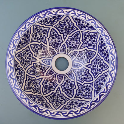 Blue and white Moroccan Fez Ceramic Sink – Multiple Sizes (25–50 cm)