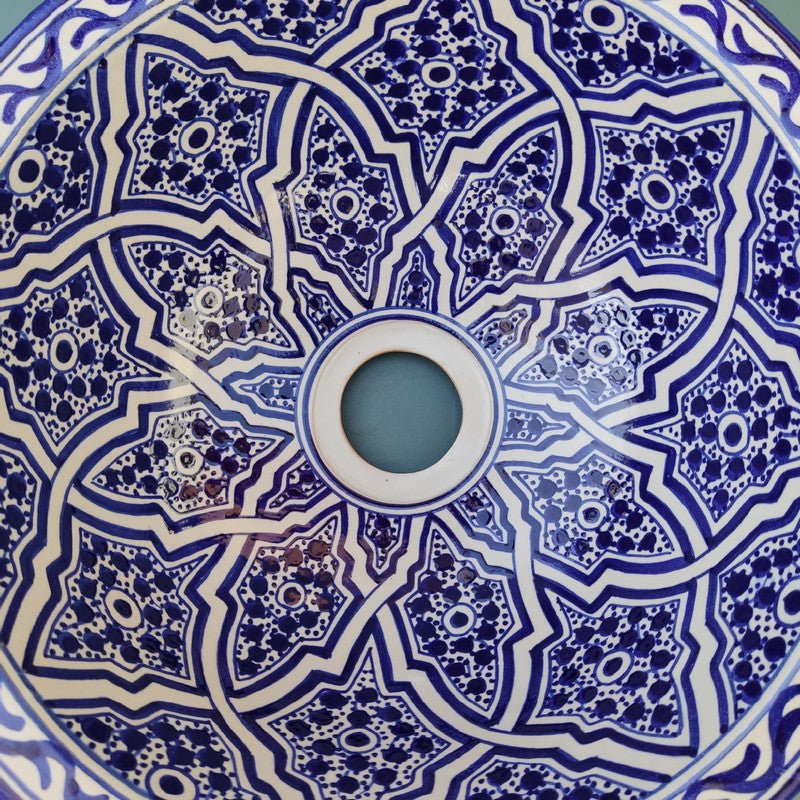 Blue and white Moroccan Fez Ceramic Sink – Multiple Sizes (25–50 cm)
