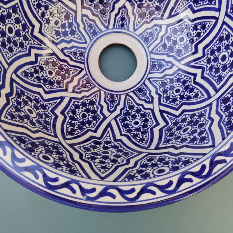 Blue and white Moroccan Fez Ceramic Sink – Multiple Sizes (25–50 cm)