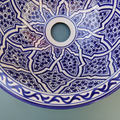 Blue and white Moroccan Fez Ceramic Sink – Multiple Sizes (25–50 cm)