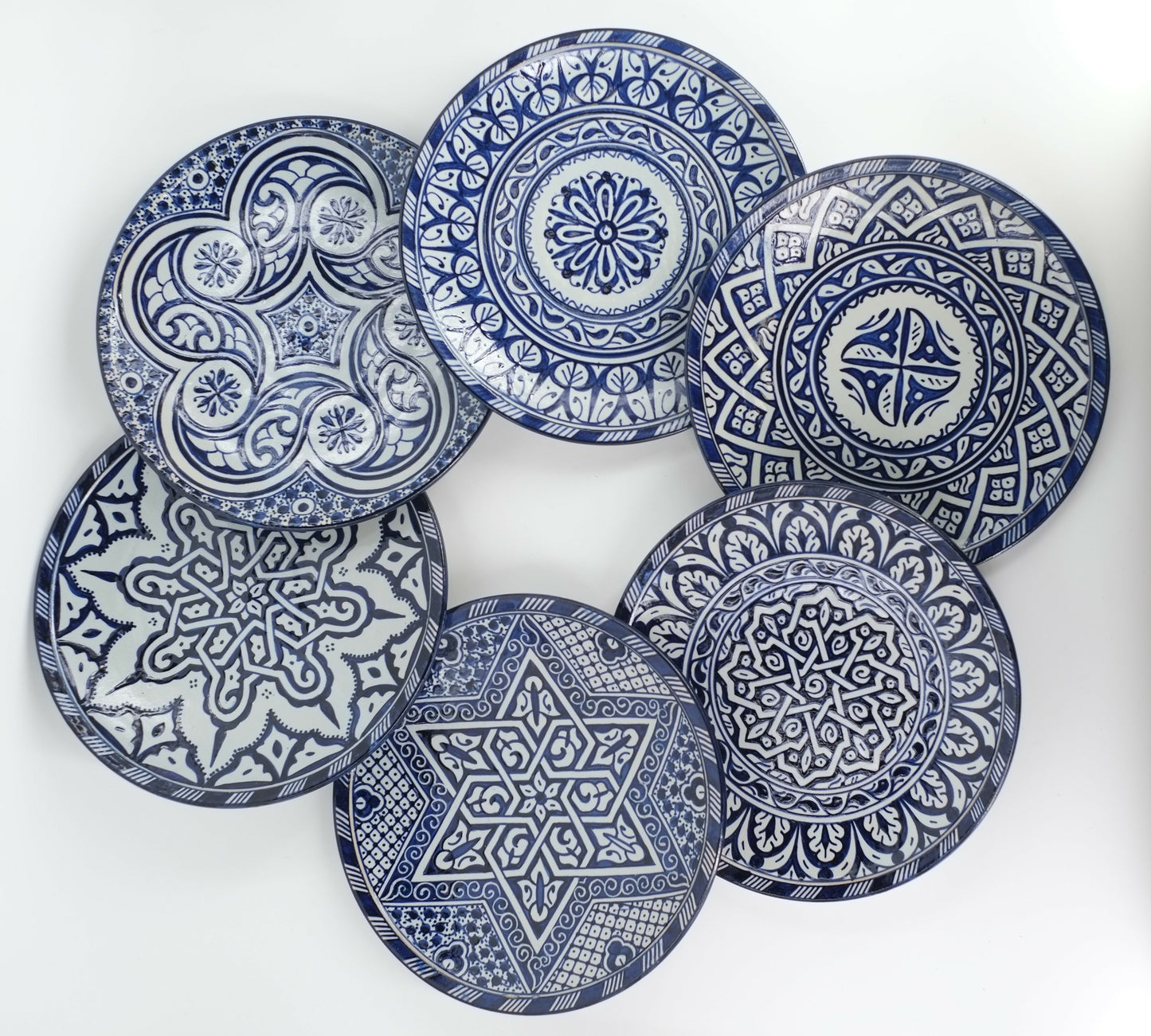 6 dinner plates blue and white dinner set ,handmade and hand painted