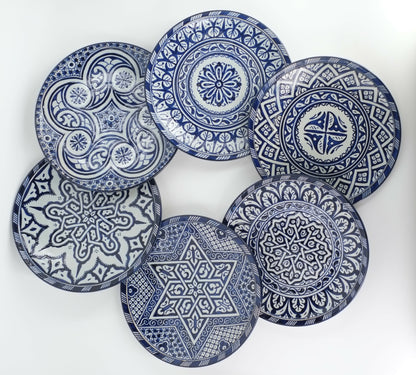 6 dinner plates blue and white dinner set ,handmade and hand painted