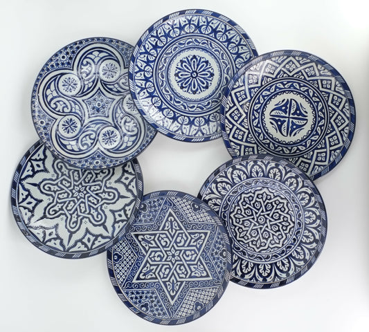 6 dinner plates blue and white dinner set ,handmade and hand painted