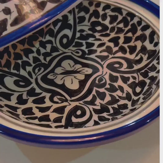 Moroccan Blue cobalt motif Ceramic Serving Tagine – Decorative Food Presentation Dish