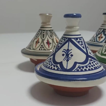 Mini Tajine Marocain Fait Main – Pot à Épices Céramique Décoratif | Poterie Traditionnelle de Fez (6 mini tajines)