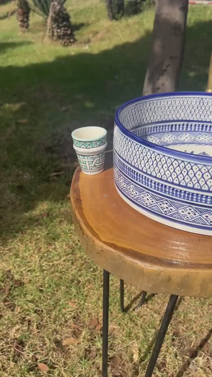 Custom Hand Painted Green Ceramic Moroccan Sink - CHABKA Intricate Design for Bathroom Sink