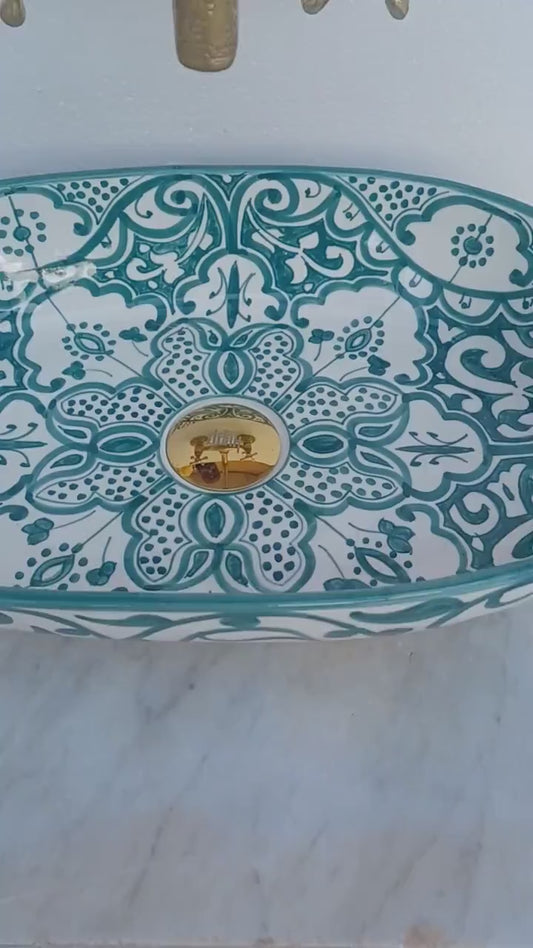 Oval Ceramic Wash Basin-Moroccan Bath Sink-Oval Pottery Basin-Vanity Sink-Hand Painted Basin-Oval Ceramic Tub-Clay Sinks-Bathroom Renovation