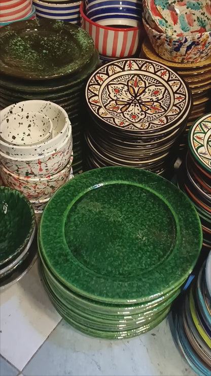 Green Pottery Serving Plate Set, Set of 6 Serving Plates for Dinner or Lunch (6 Plates )