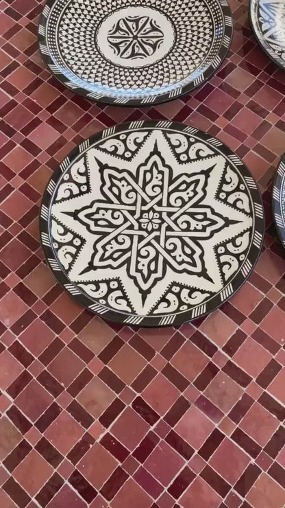 6 dinner plates Black and white dinner set ,handmade and hand painted  .