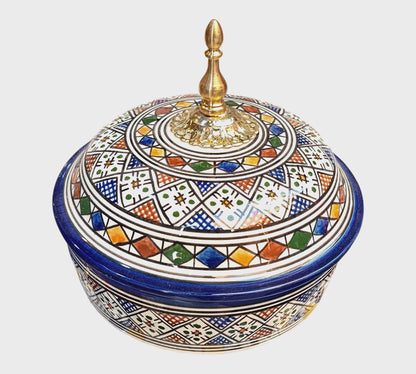 Moroccan Lidded Dish with Brass Handle – Fes-Inspired Traditional Design