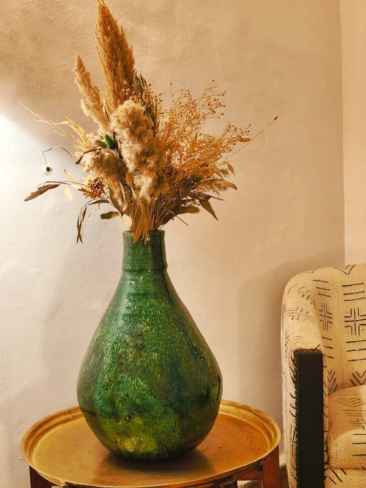 Large Green Tamegroute Vase – Handmade Moroccan Tamegroute Pottery
