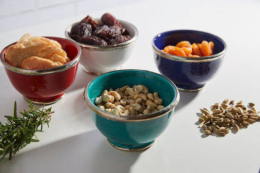 Moroccan Glazed Bowls with Berber Silver Trim- Set of 4
